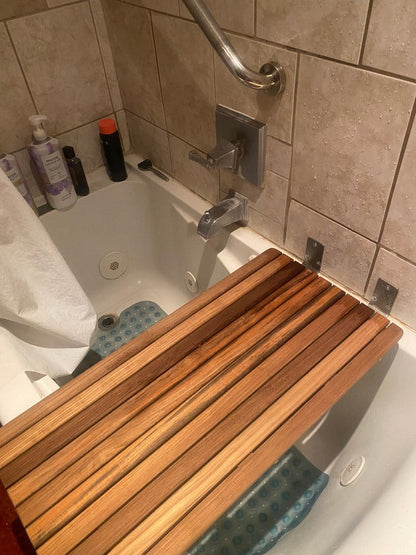 30" Brown Wall Mount Teak Rectangular Shower Bench HomeRoots