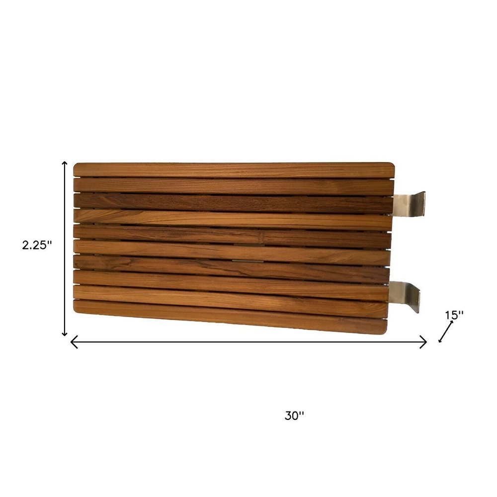 30" Brown Wall Mount Teak Rectangular Shower Bench HomeRoots