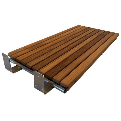 30" Brown Wall Mount Teak Rectangular Shower Bench HomeRoots