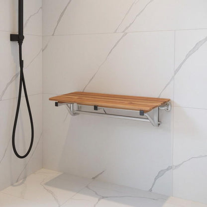 14" X 34" Brown Teak Wall Mount Rectangular Shower Bench HomeRoots