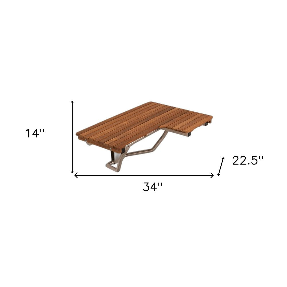 14" X 34" Brown Teak Wall Mount Rectangular Shower Bench HomeRoots