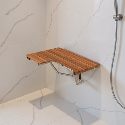 14" X 34" Brown Teak Wall Mount Rectangular Shower Bench HomeRoots