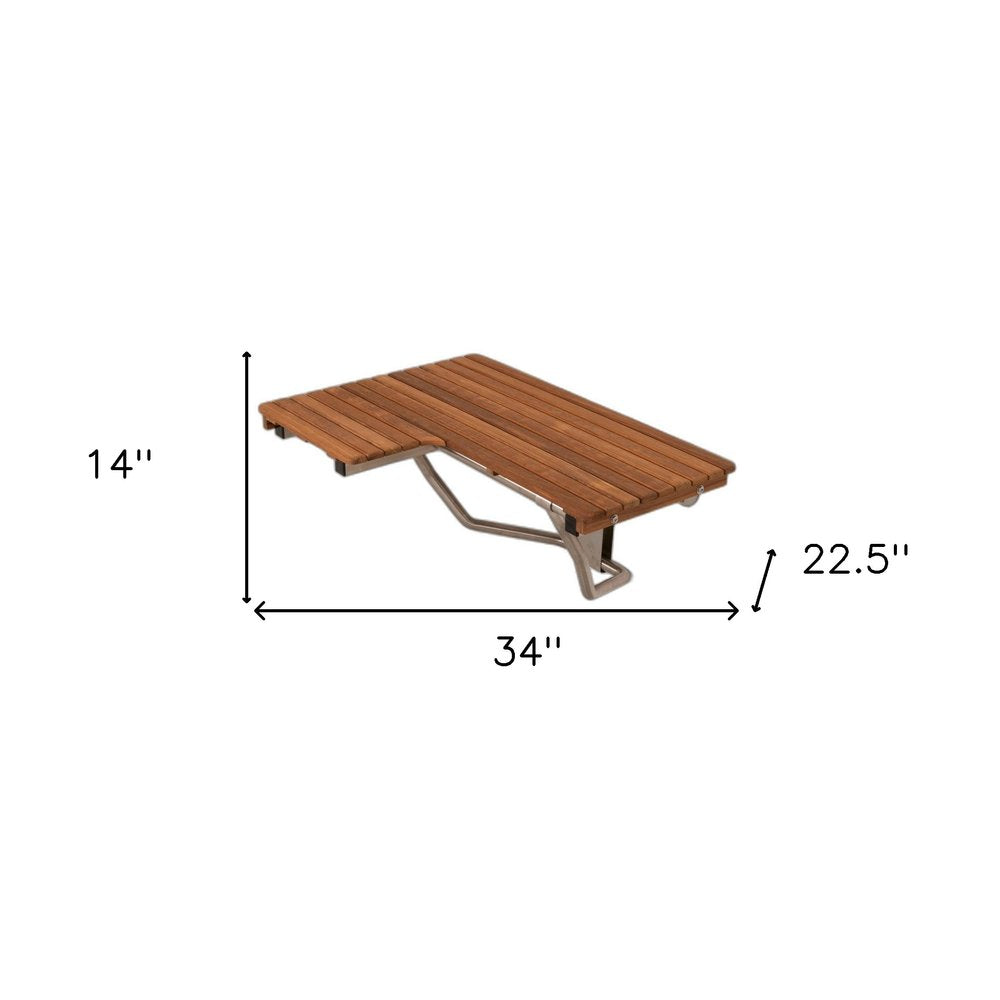 14" X 34" Brown Teak Wall Mount Rectangular Shower Bench HomeRoots