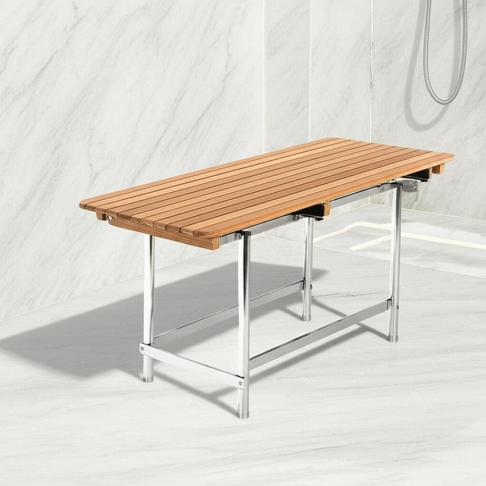 18" X 32" Brown Teak Rectangular Shower Bench HomeRoots
