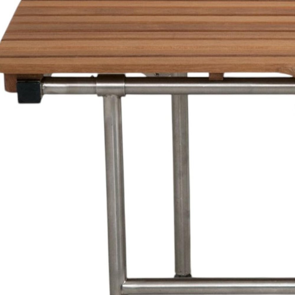 30" Brown Wall Mount Teak Rectangular Shower Bench With Legs HomeRoots