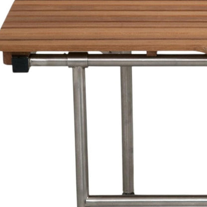 30" Brown Wall Mount Teak Rectangular Shower Bench With Legs HomeRoots