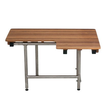 30" Brown Wall Mount Teak Rectangular Shower Bench With Legs HomeRoots