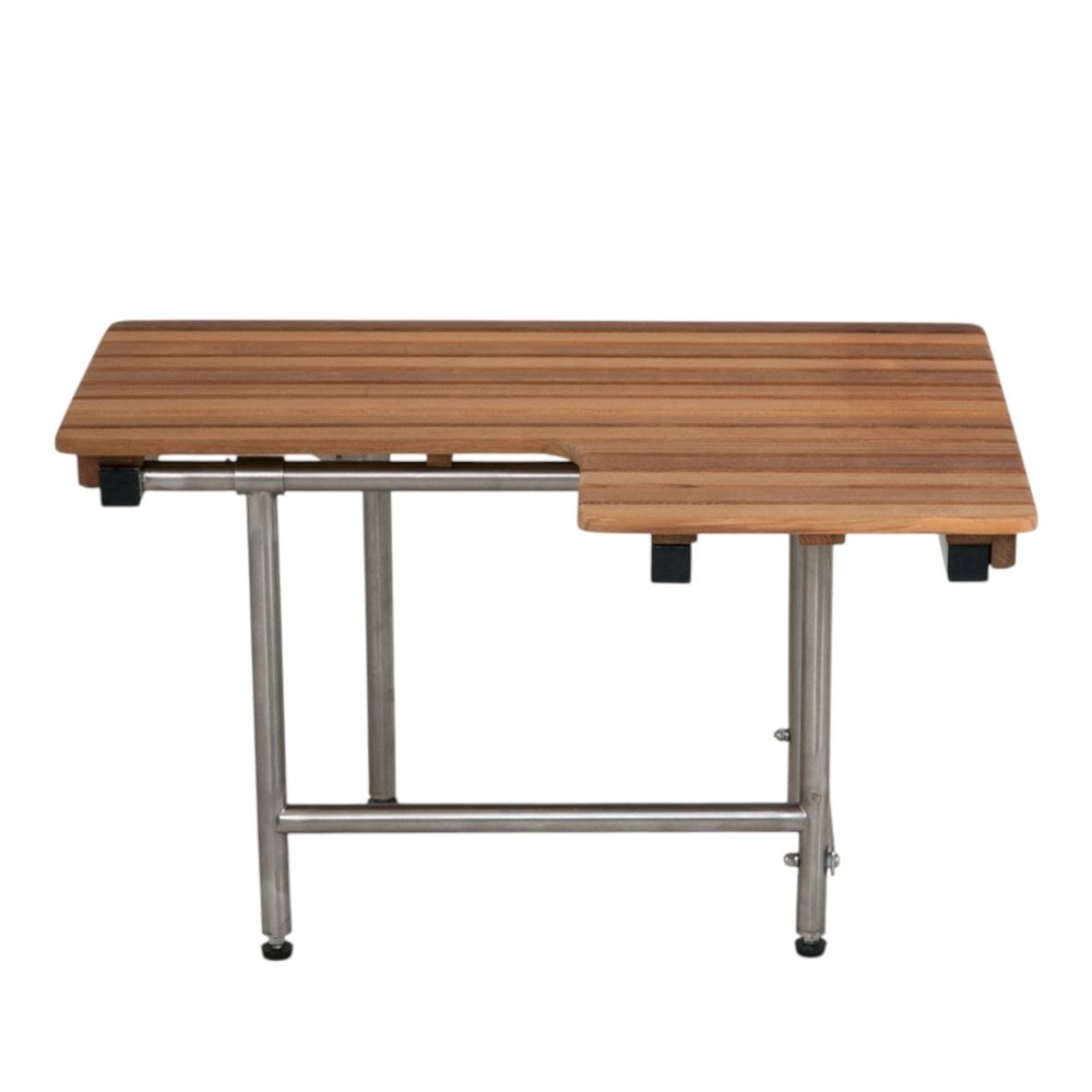 30" Brown Wall Mount Teak Rectangular Shower Bench With Legs HomeRoots