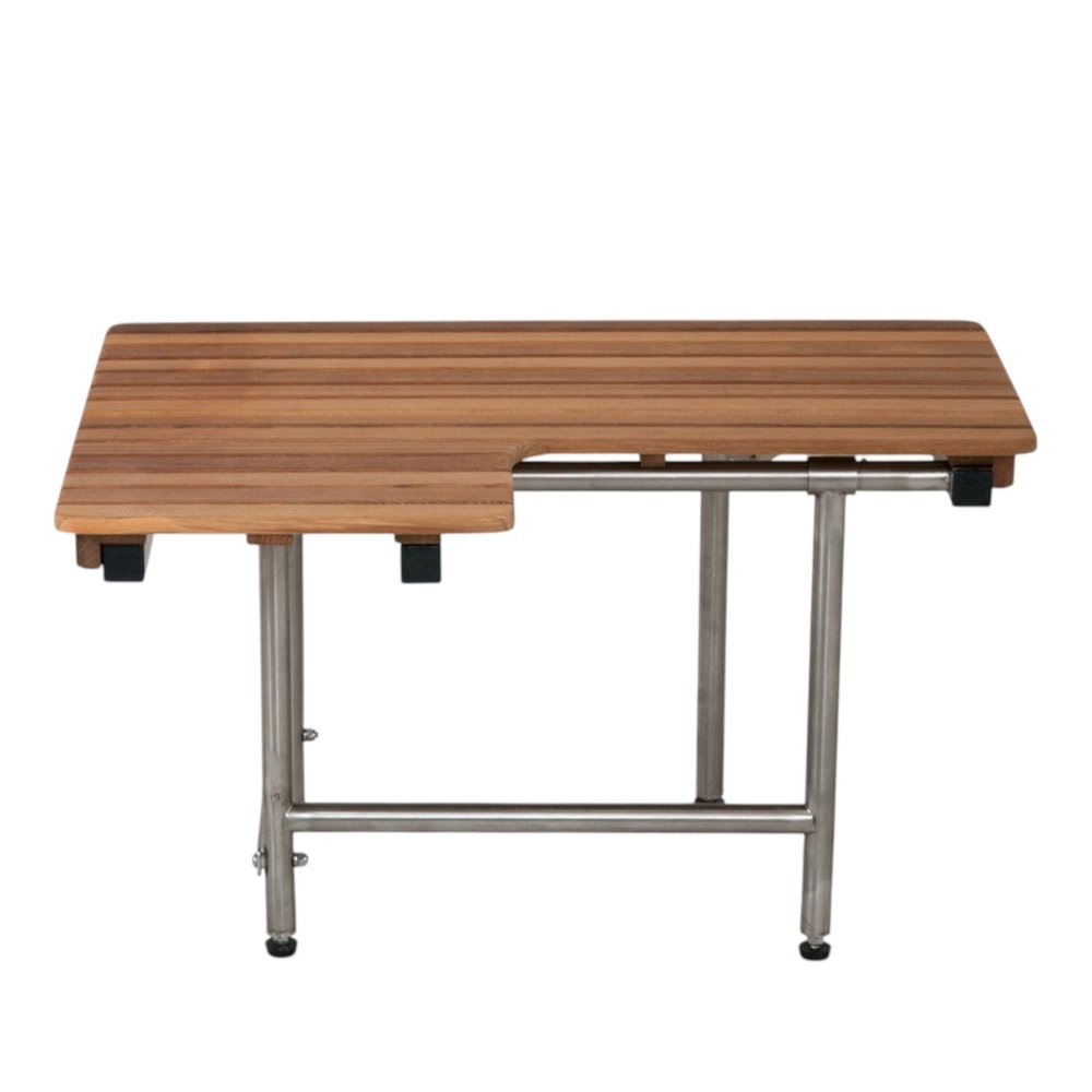 30" Brown Wall Mount Teak Rectangular Shower Bench With Legs HomeRoots