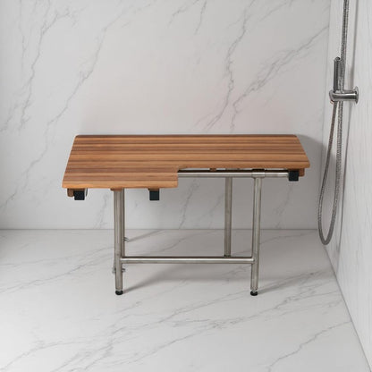 30" Brown Wall Mount Teak Rectangular Shower Bench With Legs HomeRoots