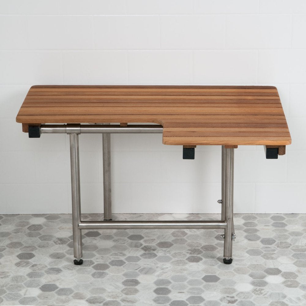 18" X 32" Brown Teak Rectangular Shower Bench With Legs HomeRoots
