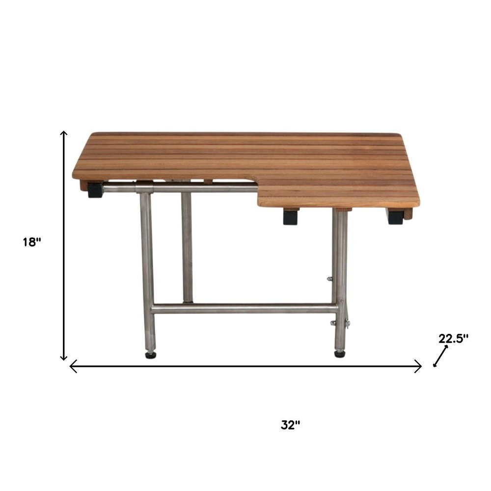 18" X 32" Brown Teak Rectangular Shower Bench With Legs HomeRoots