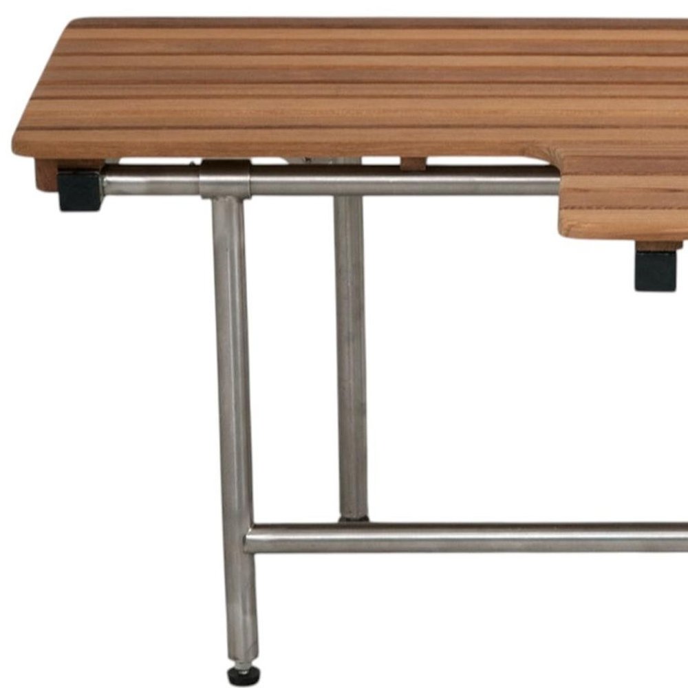18" X 32" Brown Teak Rectangular Shower Bench With Legs HomeRoots