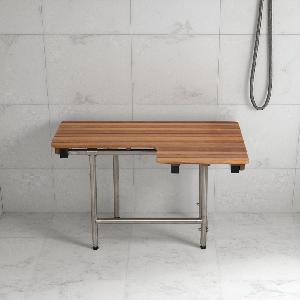 18" X 32" Brown Teak Rectangular Shower Bench With Legs HomeRoots