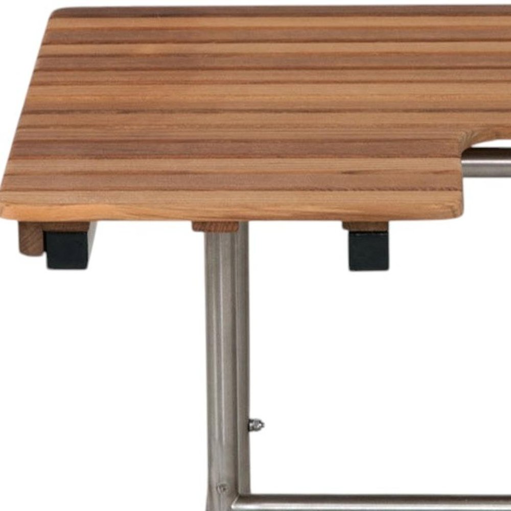 18" X 32" Brown Wall Mount Teak Rectangular Shower Bench With Legs HomeRoots