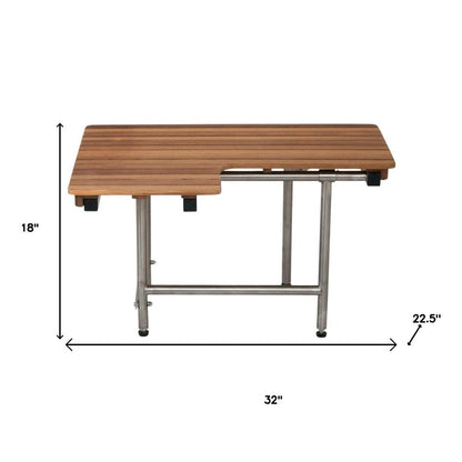 18" X 32" Brown Wall Mount Teak Rectangular Shower Bench With Legs HomeRoots