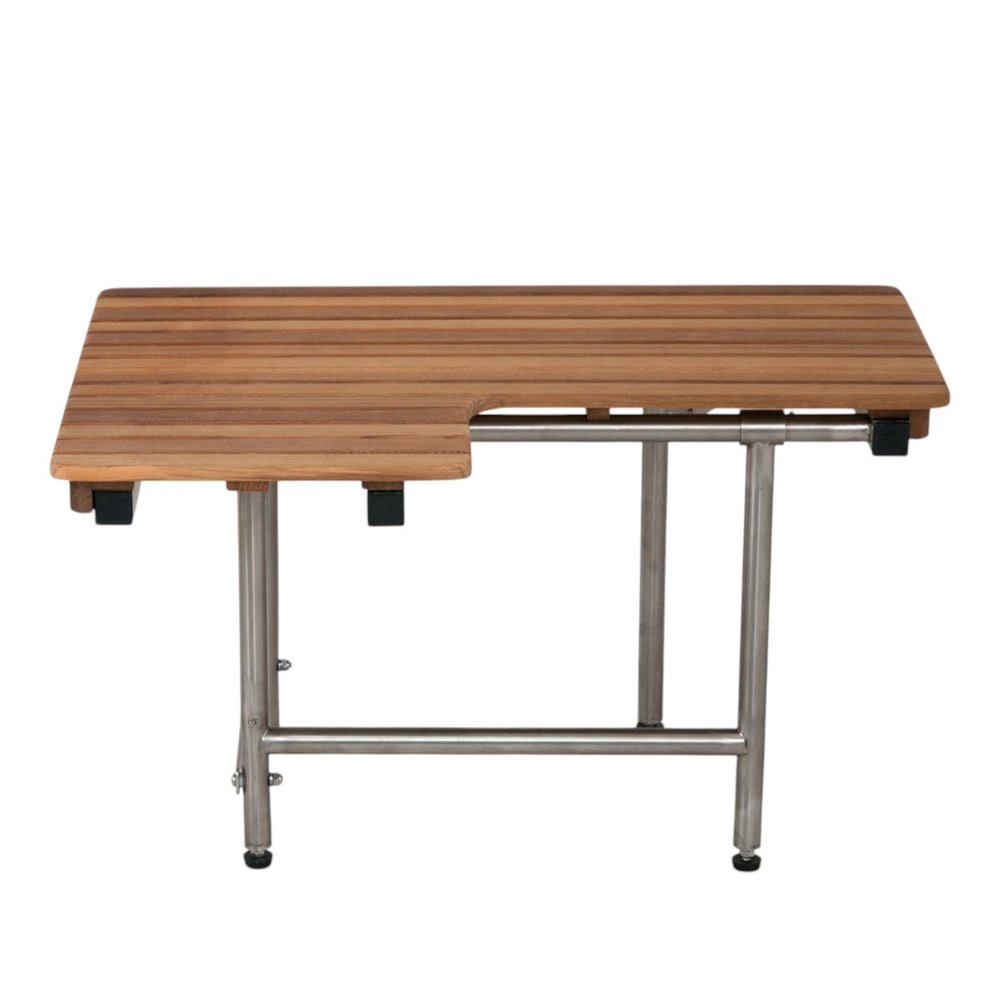 18" X 32" Brown Wall Mount Teak Rectangular Shower Bench With Legs HomeRoots