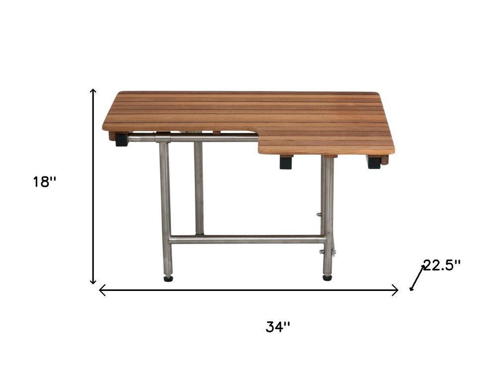 18" X 34" Brown Teak Wall Mount Rectangular Shower Bench With Legs HomeRoots