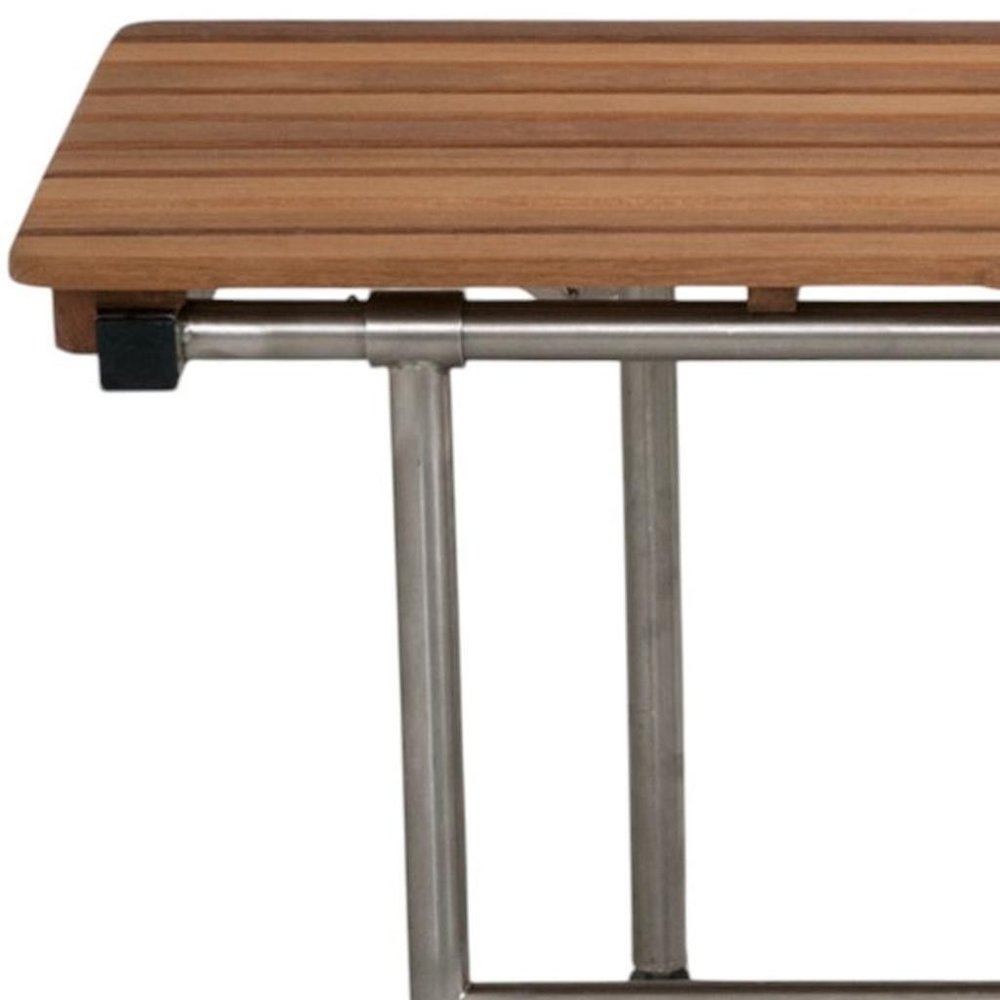 18" X 34" Brown Teak Wall Mount Rectangular Shower Bench With Legs HomeRoots