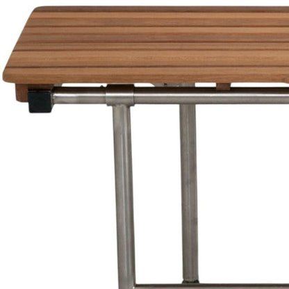 18" X 34" Brown Teak Wall Mount Rectangular Shower Bench With Legs HomeRoots