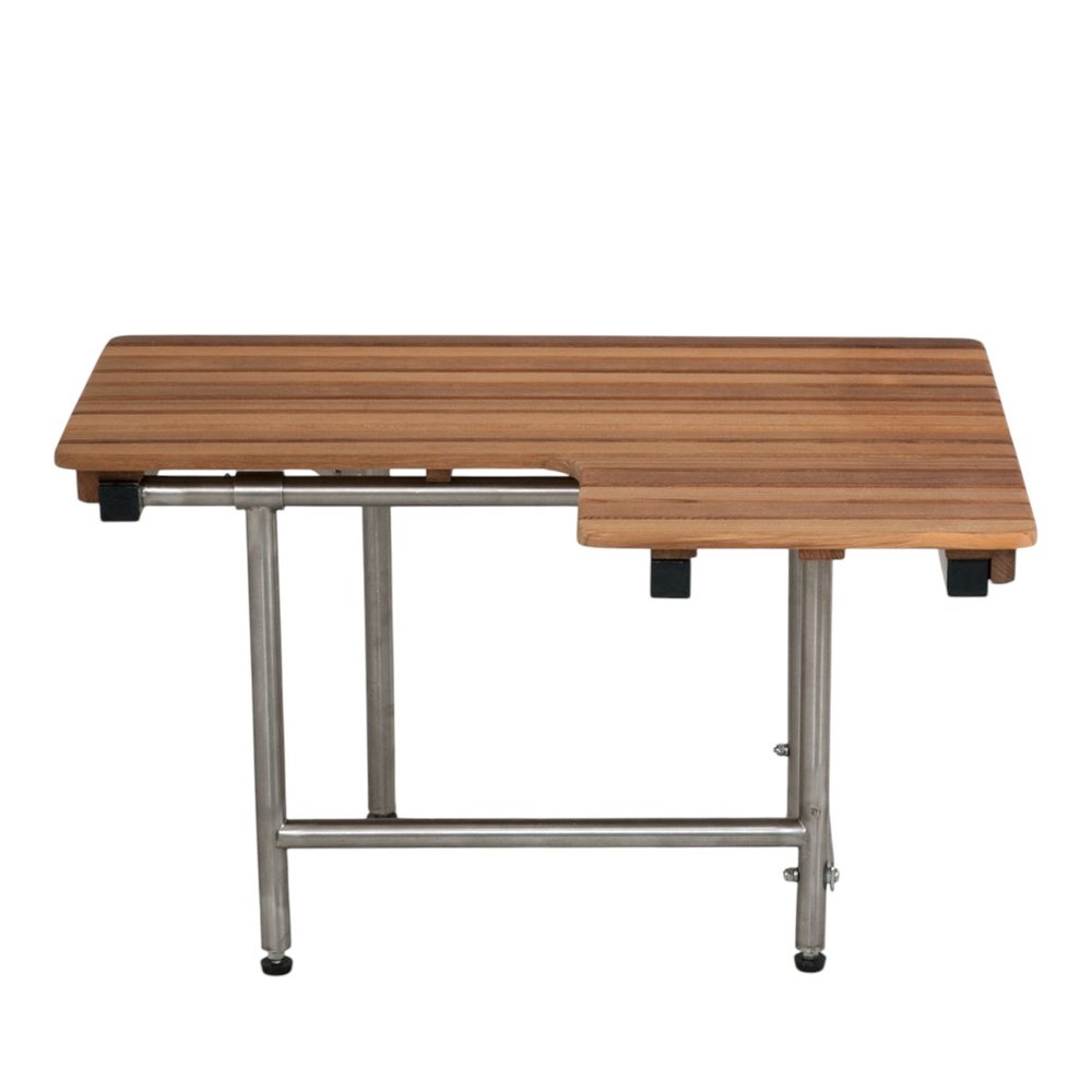 18" X 34" Brown Teak Wall Mount Rectangular Shower Bench With Legs HomeRoots