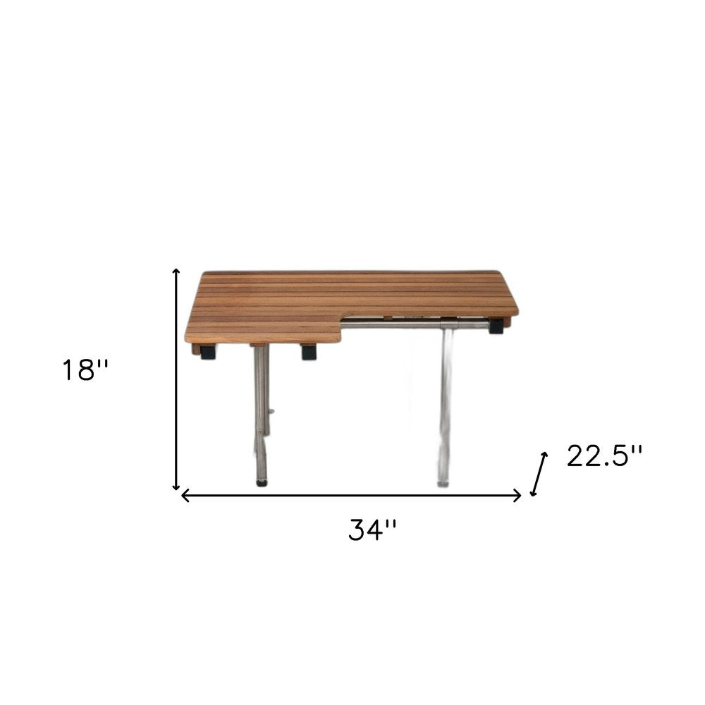 18" X 34" Brown Teak Wall Mount Rectangular Shower Bench HomeRoots