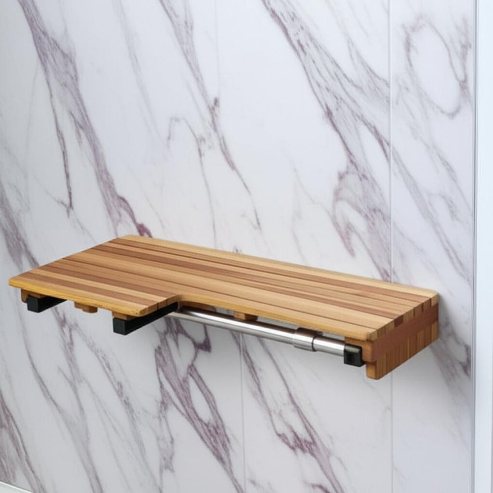 18" X 34" Brown Teak Wall Mount Rectangular Shower Bench HomeRoots