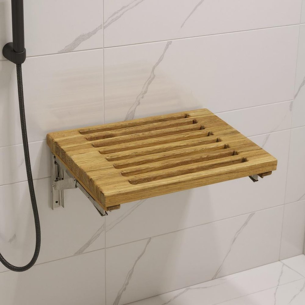 13" X 30" Brown Teak Wall Mount Rectangular Shower Bench HomeRoots