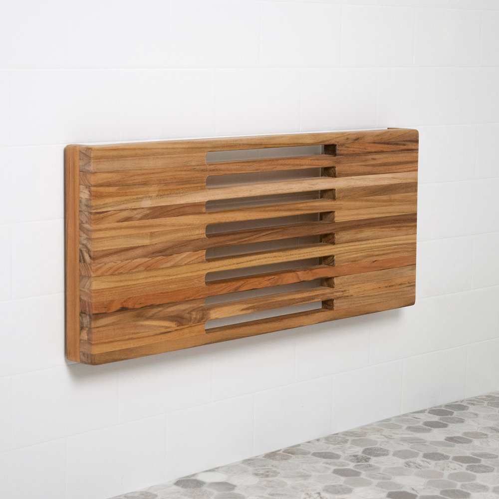 24" Brown Wall Mount Teak Rectangular Shower Bench HomeRoots