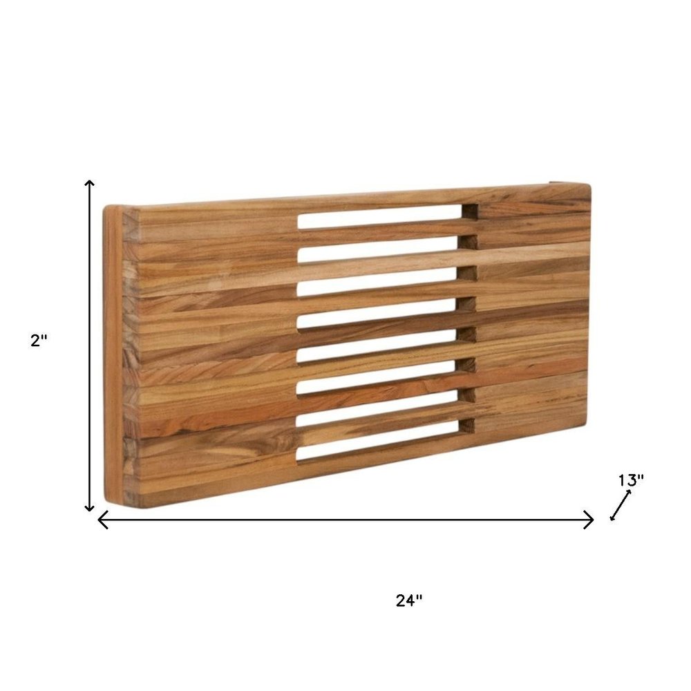 24" Brown Wall Mount Teak Rectangular Shower Bench HomeRoots