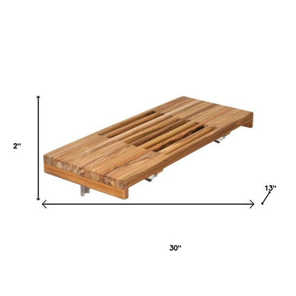 30" Brown Wall Mount Teak Rectangular Shower Bench HomeRoots