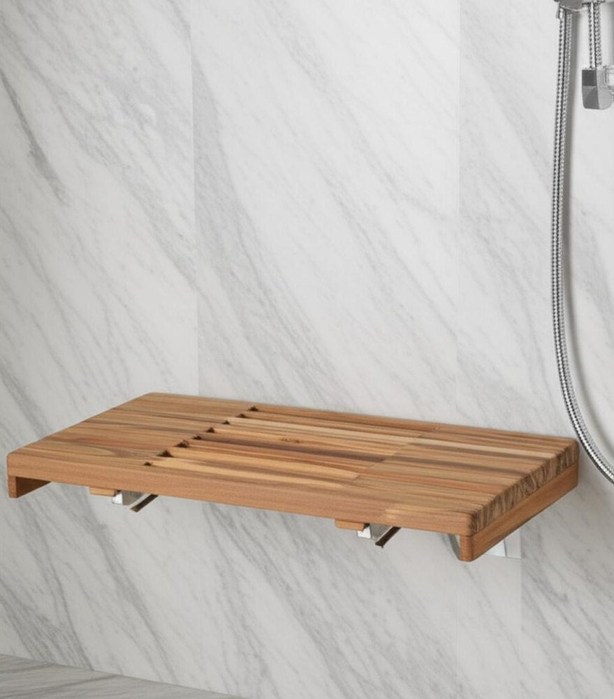 30" Brown Wall Mount Teak Rectangular Shower Bench HomeRoots