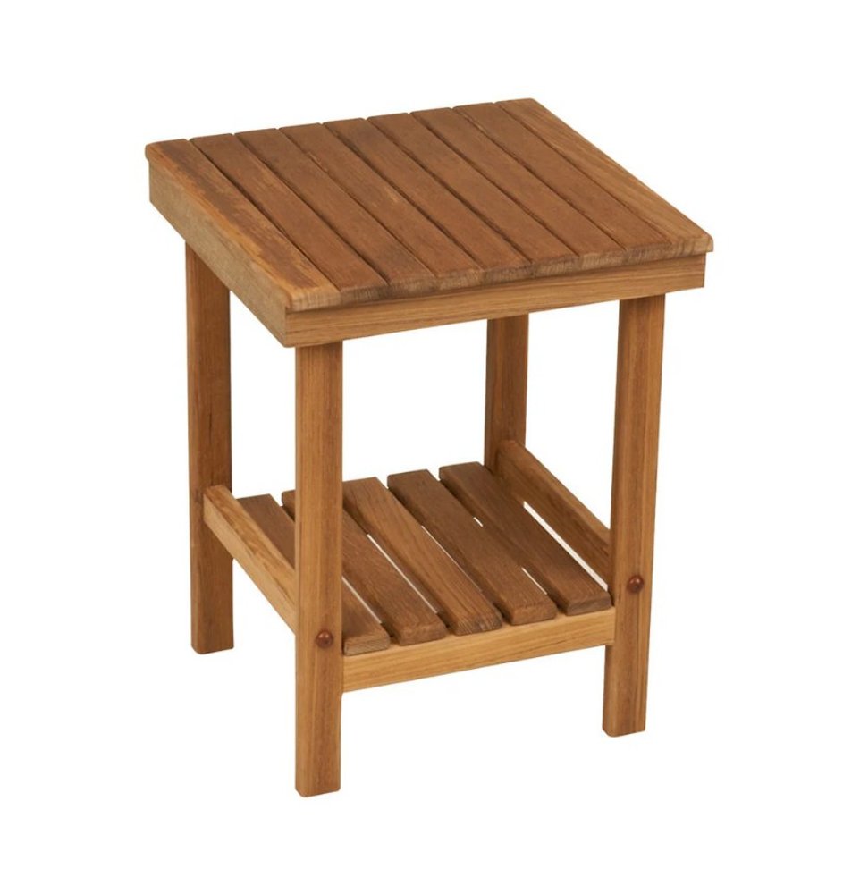 16" X 13" Brown Teak Square Shower Bench With Shelf — view 1