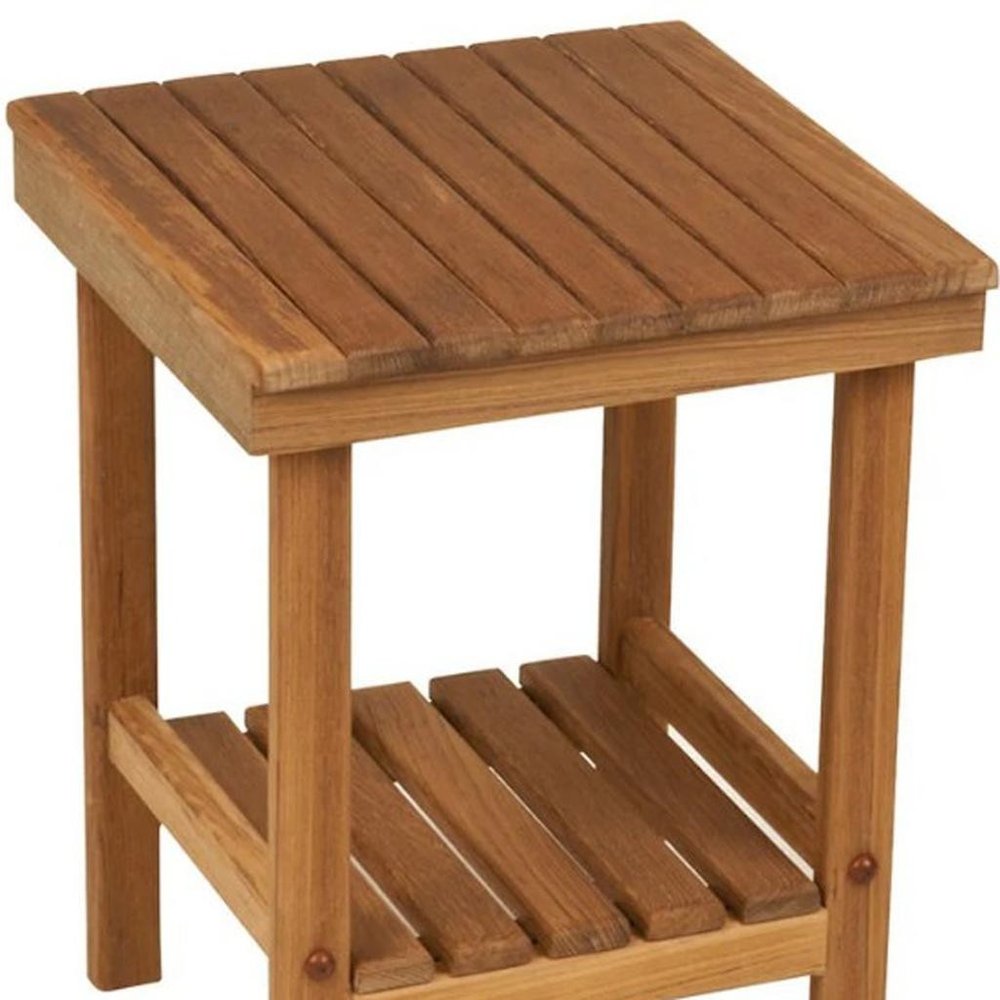16" X 13" Brown Teak Square Shower Bench With Shelf — view 2