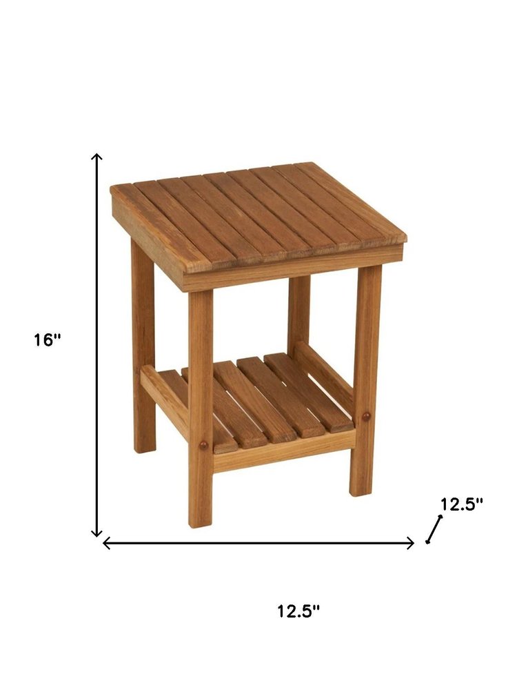 16" X 13" Brown Teak Square Shower Bench With Shelf — view 3