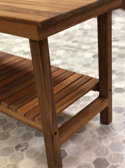 18" X 25" Brown Teak Rectangular Shower Bench With Shelf HomeRoots