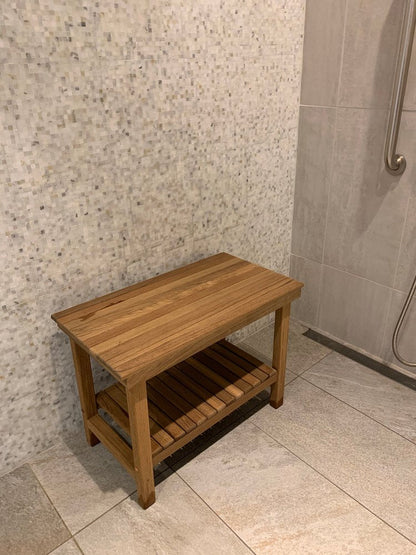 18" X 25" Brown Teak Rectangular Shower Bench With Shelf HomeRoots