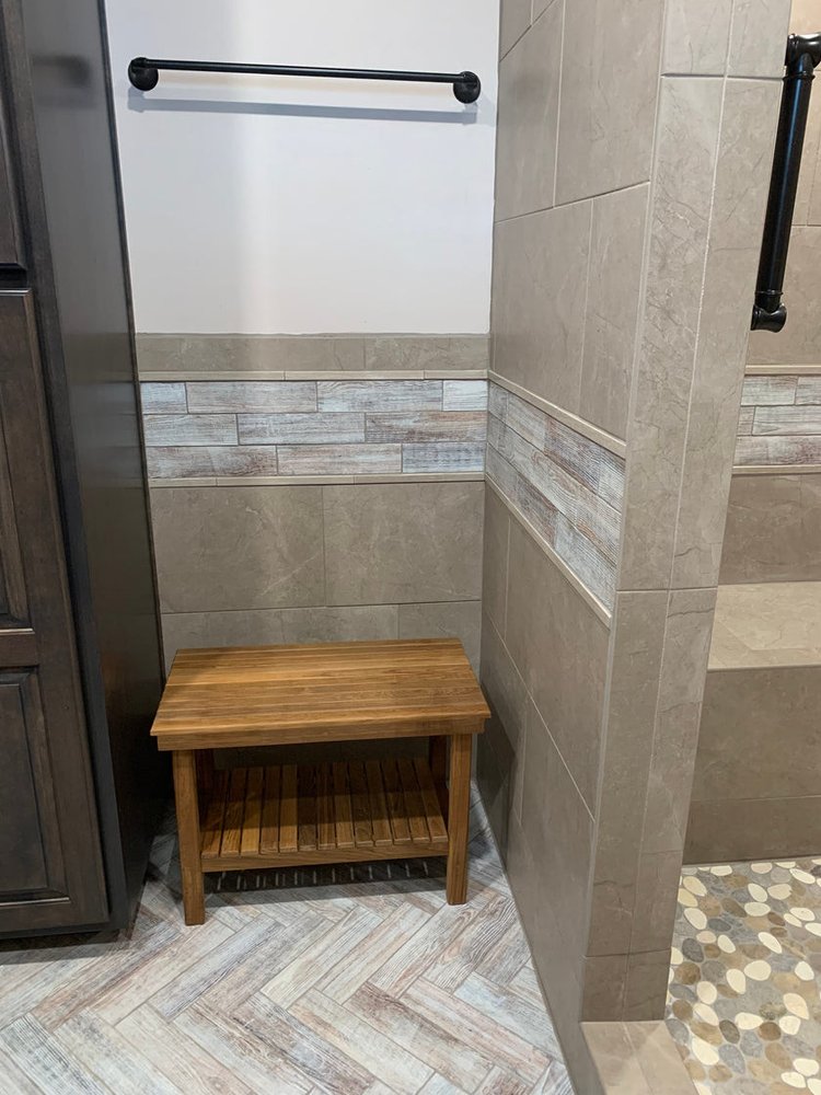 18" X 25" Brown Teak Rectangular Shower Bench With Shelf HomeRoots