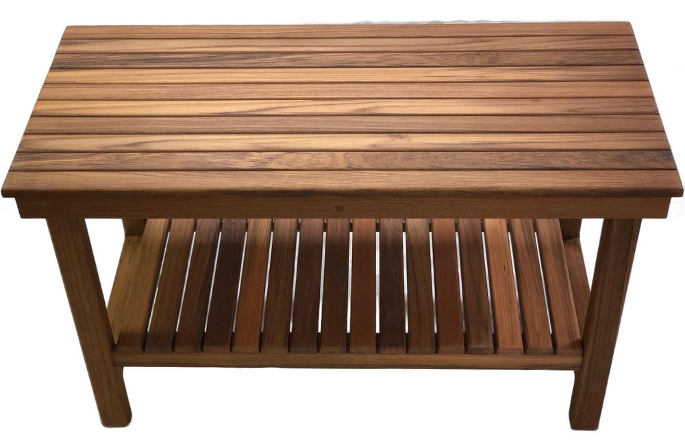 18" X 25" Brown Teak Rectangular Shower Bench With Shelf HomeRoots