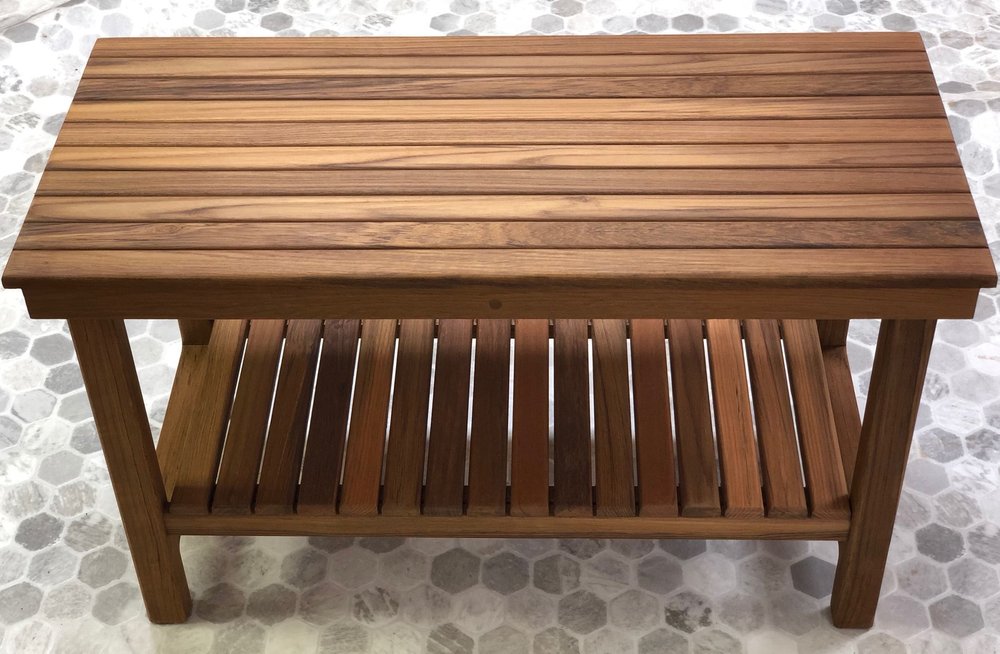 18" X 25" Brown Teak Rectangular Shower Bench With Shelf HomeRoots