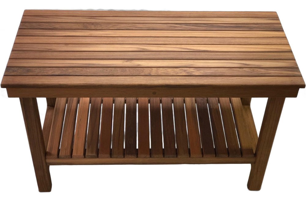 18" X 25" Brown Teak Rectangular Shower Bench With Shelf HomeRoots