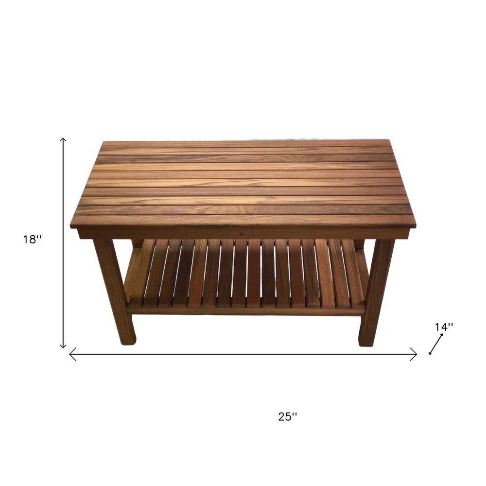 18" X 25" Brown Teak Rectangular Shower Bench With Shelf HomeRoots