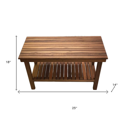 18" X 25" Brown Teak Rectangular Shower Bench With Shelf HomeRoots