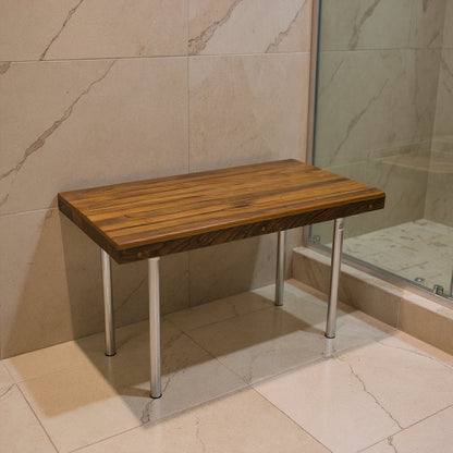 18" X 25" Brown Teak And Stainless Steel Rectangular Shower Bench HomeRoots