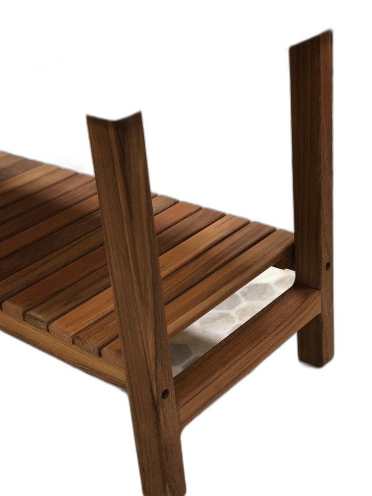 18" X 30" Brown Teak Rectangular Shower Bench With Shelf HomeRoots