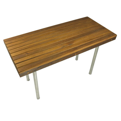 18" X 48" Brown Teak Wood And Stainless Steel Rectangular Shower Bench HomeRoots