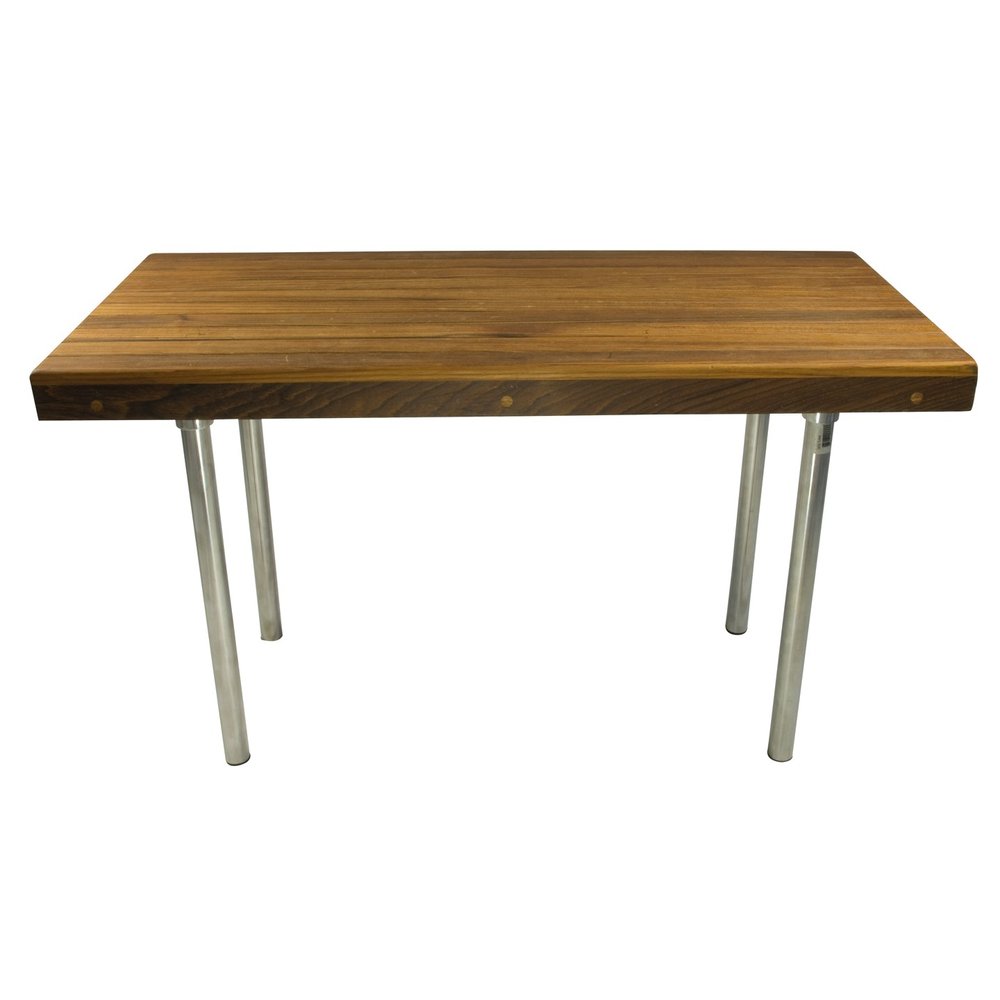 18" X 48" Brown Teak Wood And Stainless Steel Rectangular Shower Bench HomeRoots