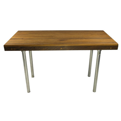 18" X 48" Brown Teak Wood And Stainless Steel Rectangular Shower Bench HomeRoots