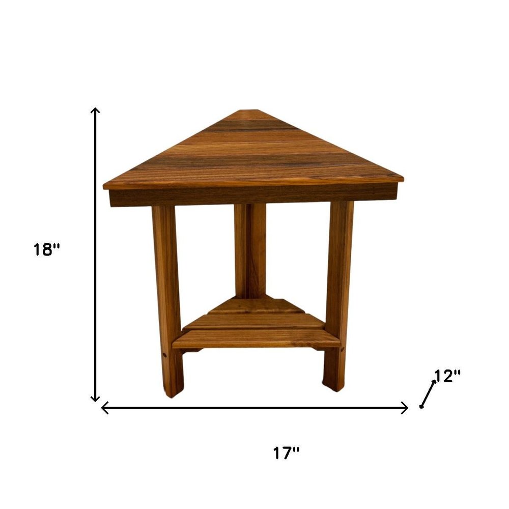 18" X 17" Brown Teak Corner Shower Bench With Shelf HomeRoots