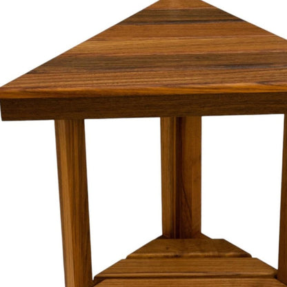 18" X 17" Brown Teak Corner Shower Bench With Shelf HomeRoots